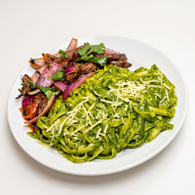 Fettuccine al Pesto with Lomo.