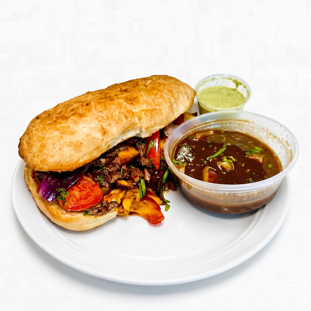 Lomo Beef Dip Sandwich.