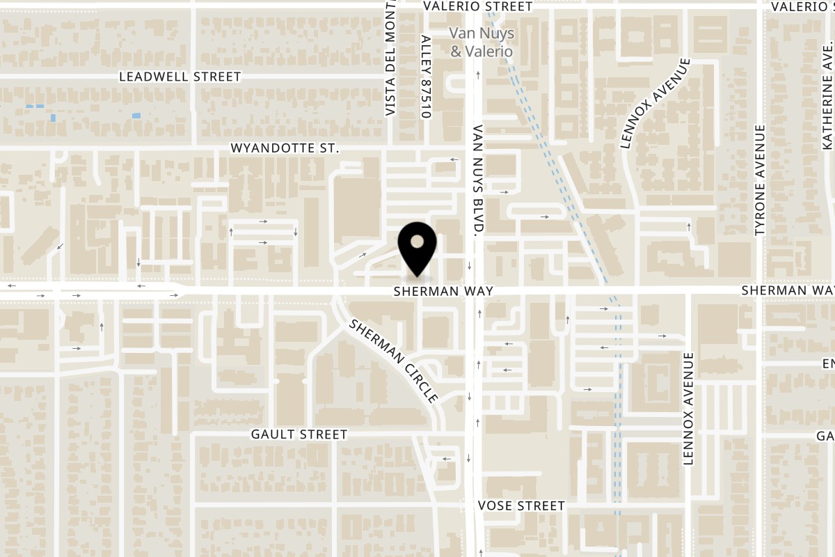 Map showing the location of Pablito's Peruvian Chicken on 14519 Sherman Way Unit b in Van Nuys